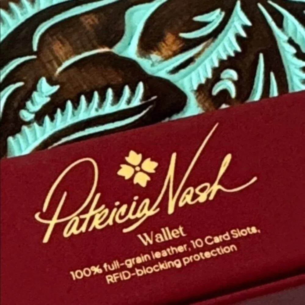 Patricia Nash Wallet Leather Framed Turquoise Cauchy Tooled In Gift Box